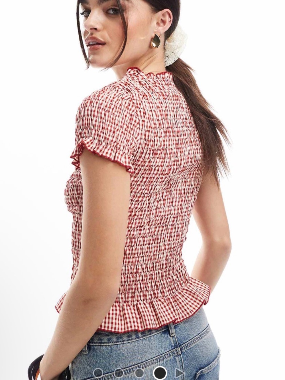 Daisy Street Red Gingham Smocked Women's Blouse